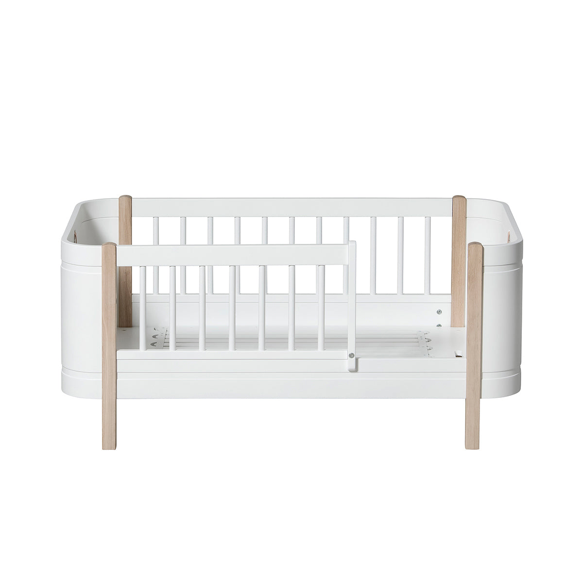 Oliver Furniture Wood Mini+ Cot Bed (With Junior Conversion Kit) - White/Oak (Pre-Order; Est. Delivery in 2-3 Months)