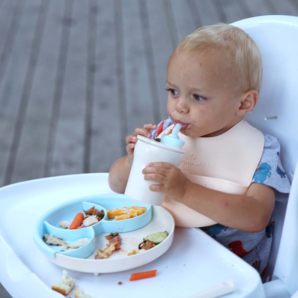 Miniware Roll & Lock Bib - Silicone Bib in Aqua