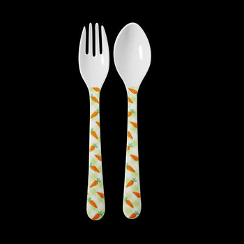 Rice DK Gingham and Carrot Spoon and Fork Set