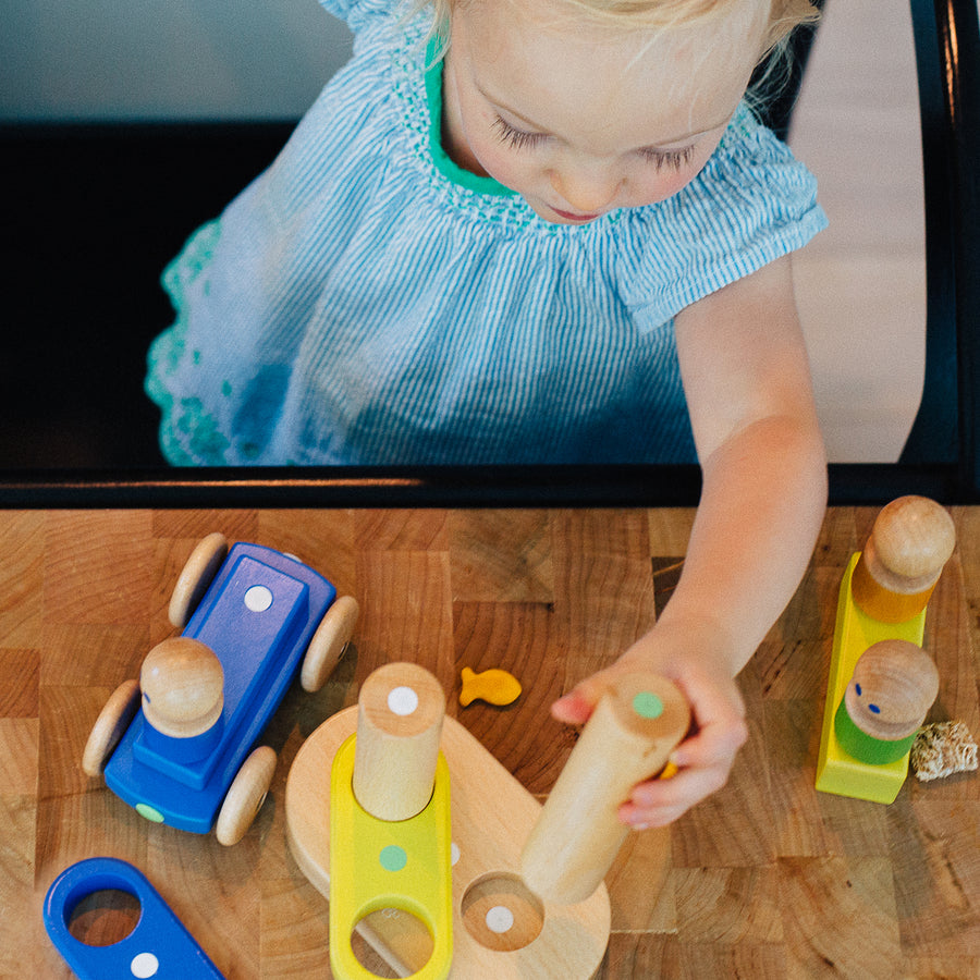 Tegu Floating Stacker Blue & Green Magnetic Wooden Blocks