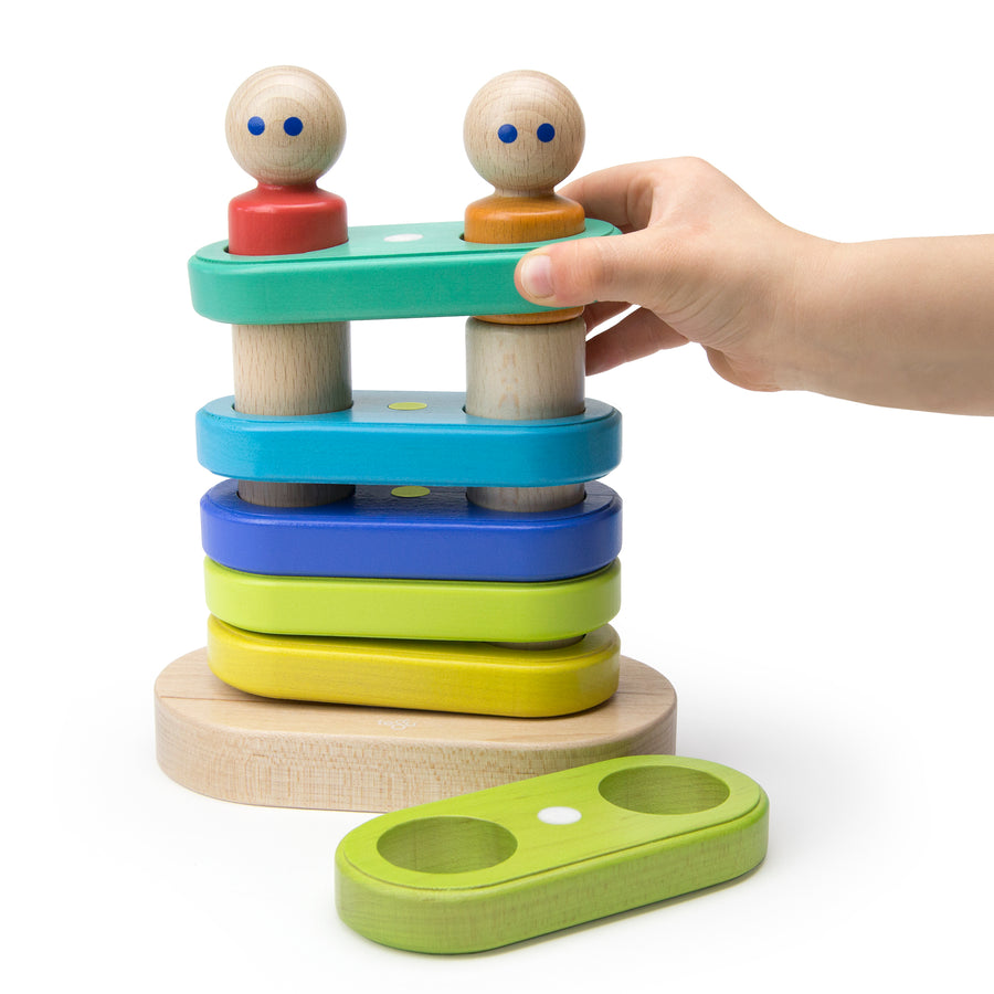 Tegu Floating Stacker Blue & Green Magnetic Wooden Blocks