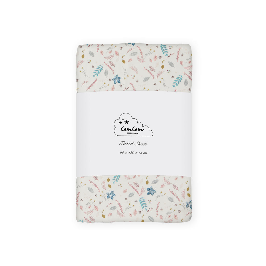 Cam Cam Copenhagen Fitted Sheet 60x120x15cm - GOTS Pressed Leaves Rose