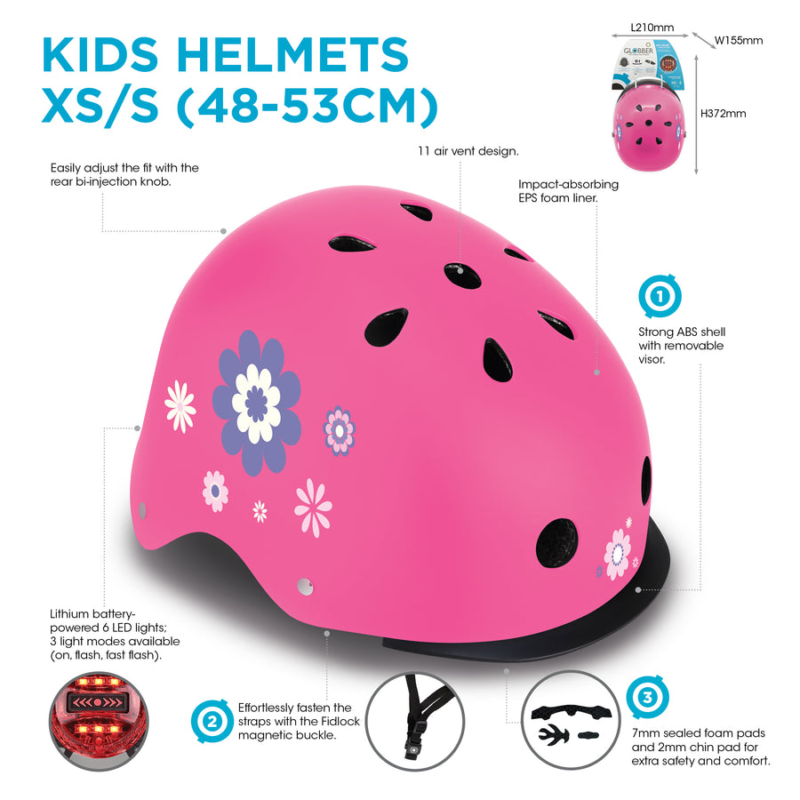 Globber Helmet Elite Lights XS-S (48-53cm) - Deep Pink Flowers