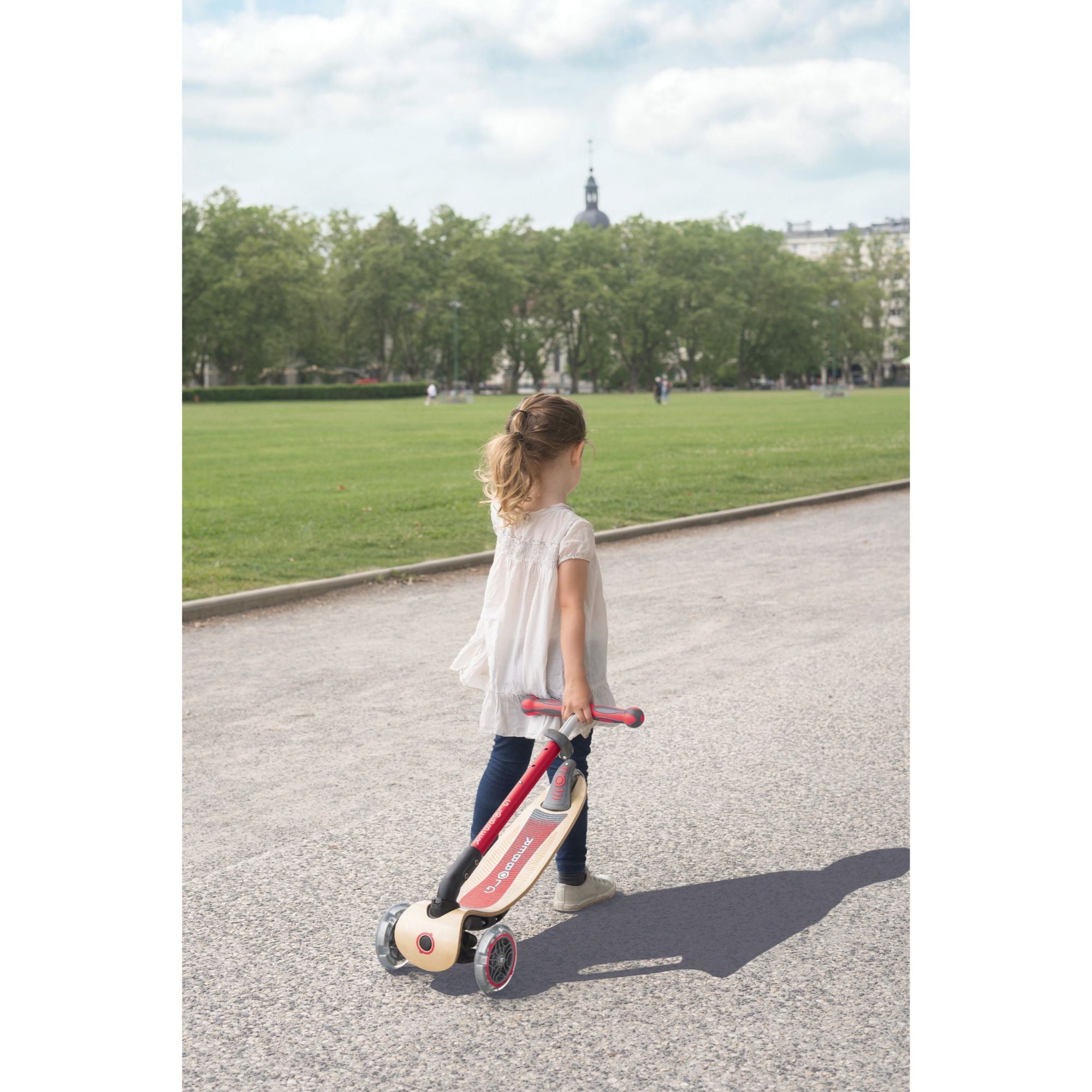 Globber Primo Foldable Wood Lights Scooter - Mint (3y - 7y)