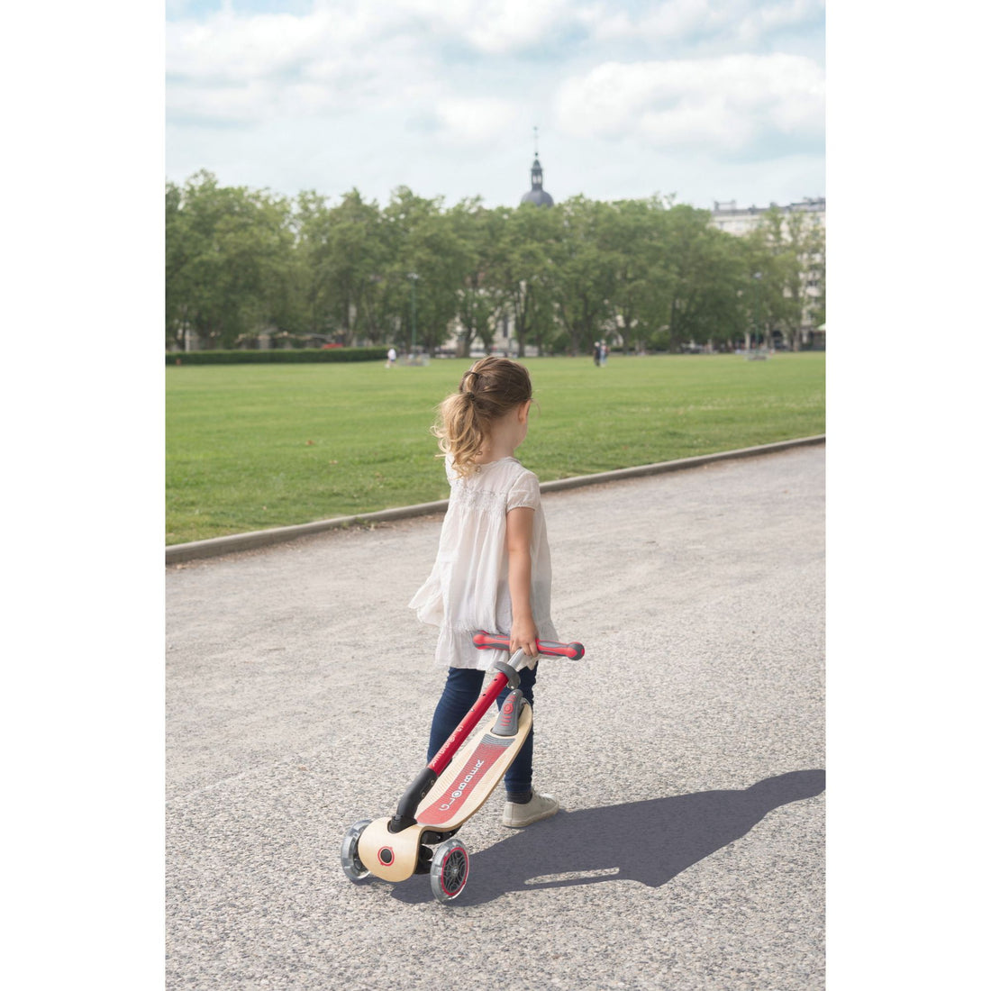 Globber Primo Foldable Wood Lights Scooter - Navy Blue (3y - 7y)