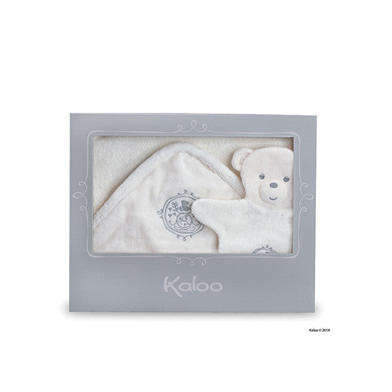 Kaloo Perle Cream Bath Towel with Wash Mitts Puppets