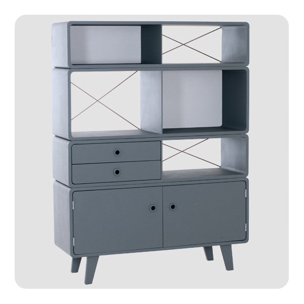Laurette Bibliothèque Enigme Drawer & Shelf Grey Turquoise (Pre-Order; Est. Delivery in 3-4 Months)