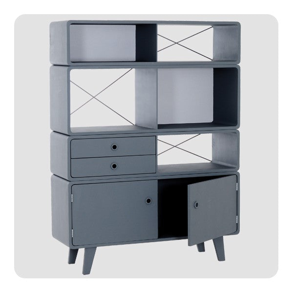 Laurette Bibliothèque Enigme Drawer & Shelf Grey Turquoise (Pre-Order; Est. Delivery in 3-4 Months)