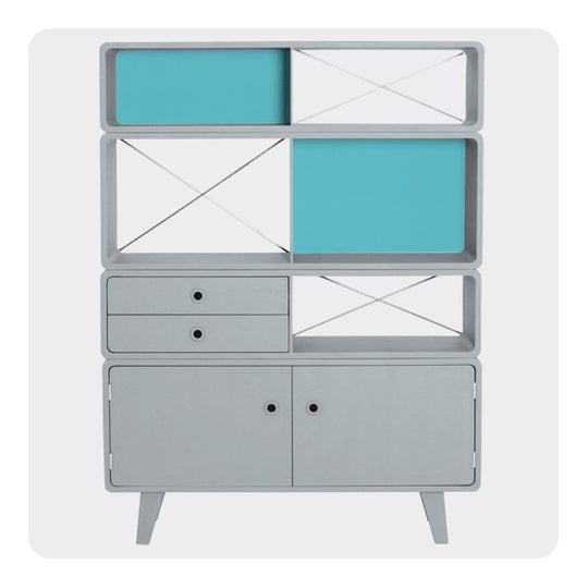 Laurette Bibliothèque Enigme Drawer & Shelf Grey Turquoise (Pre-Order; Est. Delivery in 3-4 Months)