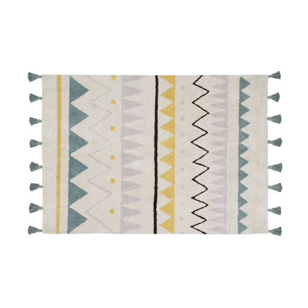 Lorena Canals Azteca Natural-Vintage Blue Machine Washable Cotton Rug (Pre-Order; Est. Delivery in 4-8 Weeks)