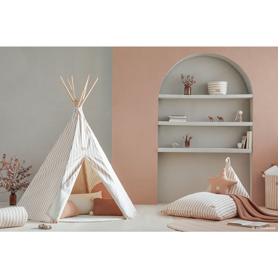 nobodinoz Arizona Tipi Taupe Stripes/Natural