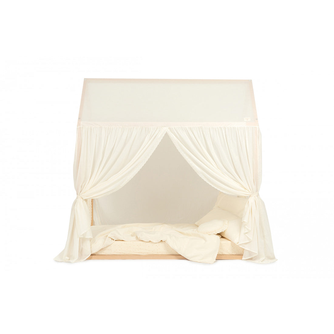 nobodinoz Vera Junior Bed Home - Eyelet Lace Cover Natural with Structure Box (NOBO-4920287)