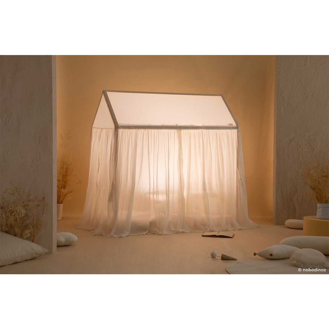 nobodinoz Vera Junior Bed Home - Eyelet Lace Cover Natural with Structure Box (NOBO-4920287)