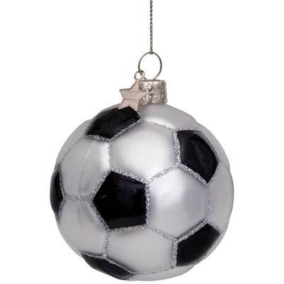 Ornament Glass White/Black Glitter Football H7cm