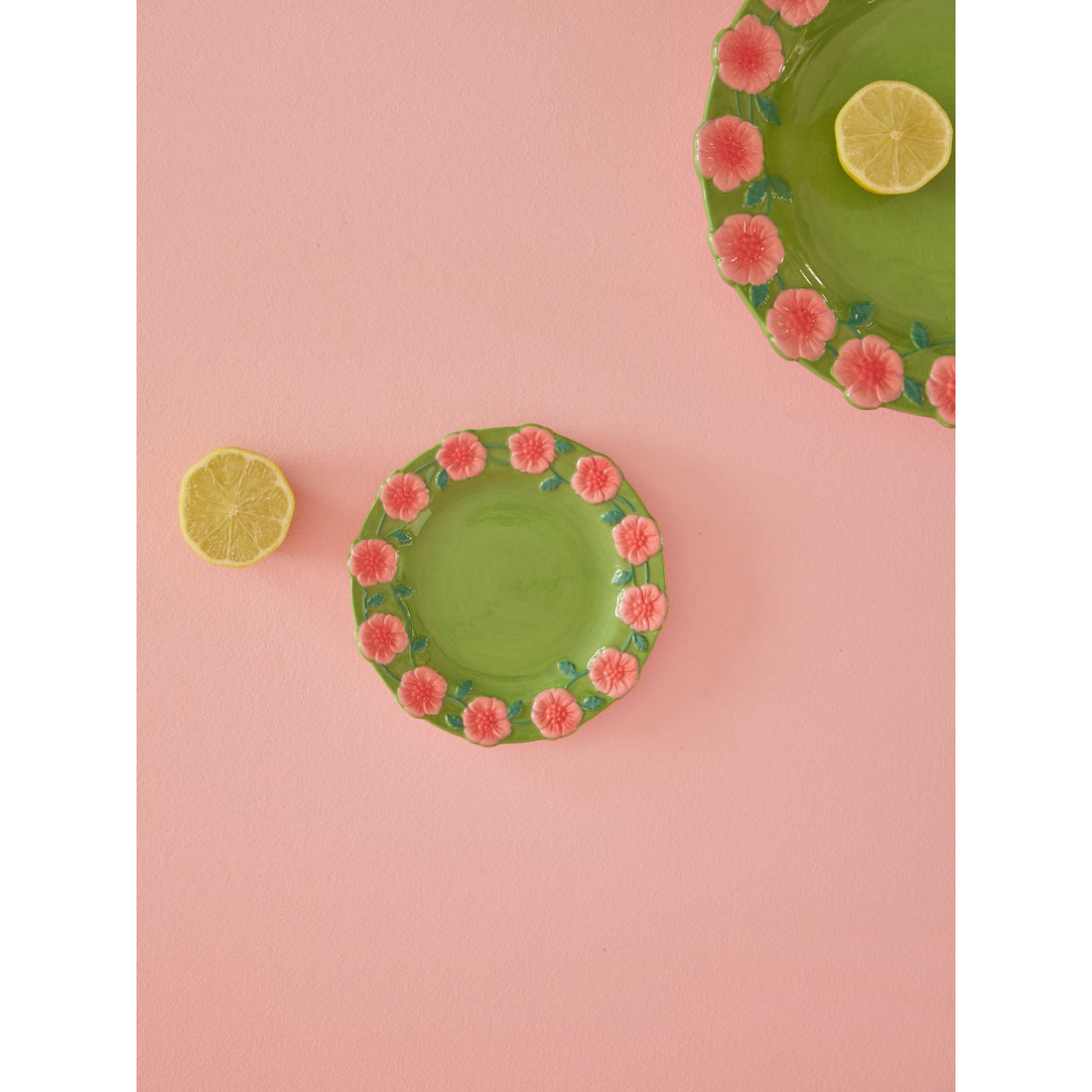 rice-dk-ceramic-cake-plate-with-embossed-flower-design-green-rice-cecpl-emgr-