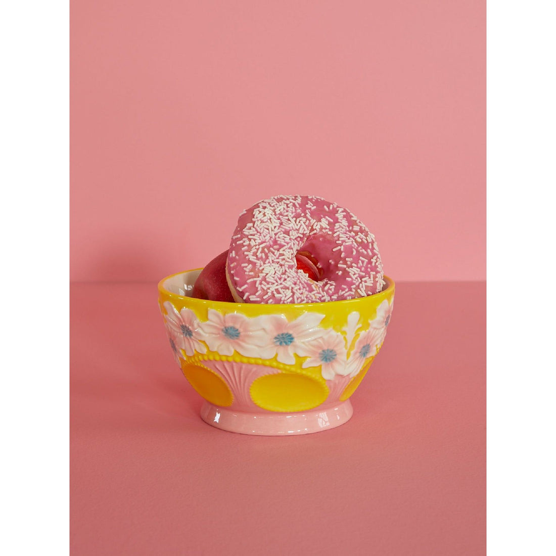 Rice DK Medium Ceramic Bowl with Embossed Flower Design - Yellow