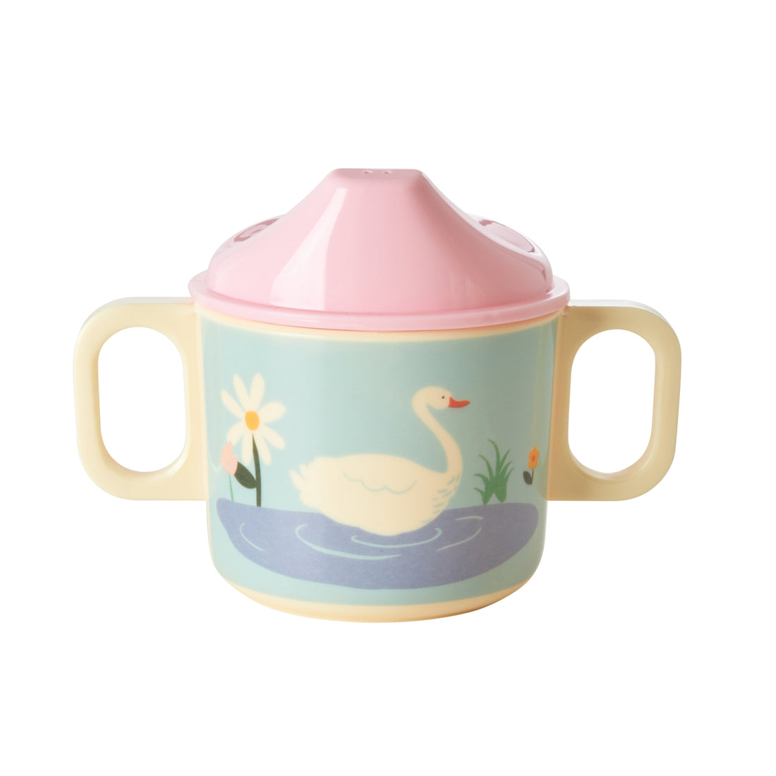 rice-dk-melamine-2-handle-baby-cup-with-swan-print-rice-babcu-2hswa-