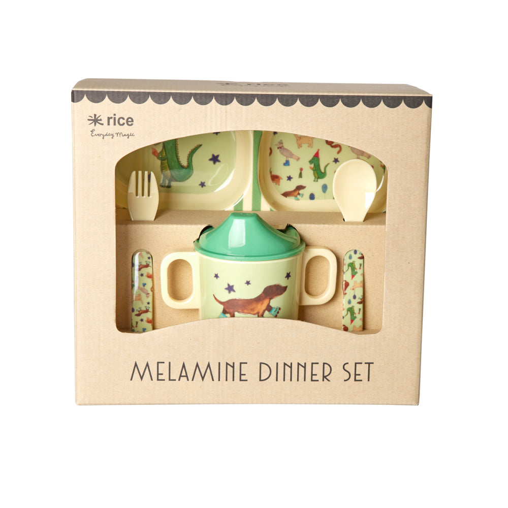 rice-dk-melamine-baby-dinner-set-in-gift-box-animal-green-print-4-pcs-rice-babox-4zanig-