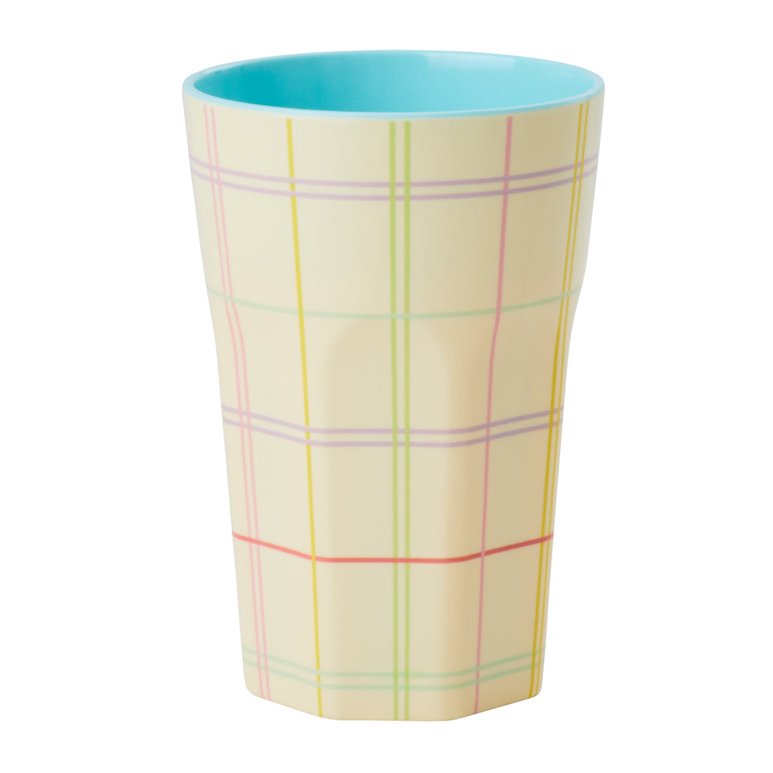 rice-dk-melamine-cup-with-multicolored-check-print-two-tone-tall-rice-melcu-lhs22ch-