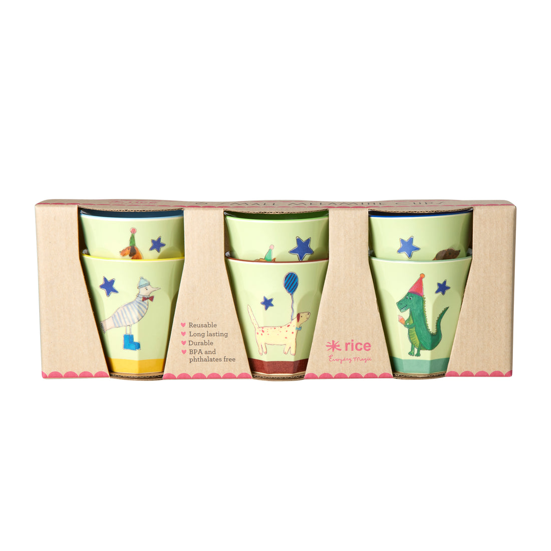 rice-dk-melamine-cups-with-assorted-animals-green-prints-small-6-pcs-giftbox-rice-melcu-6zsanig-
