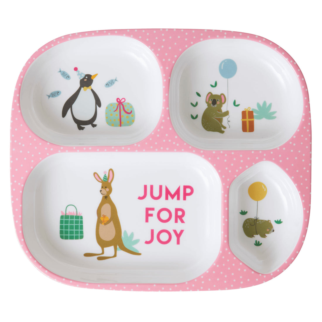 rice-dk-melamine-kids-4-room-plate-with-party-animal-print-pink-rice-kipl4-biai-01