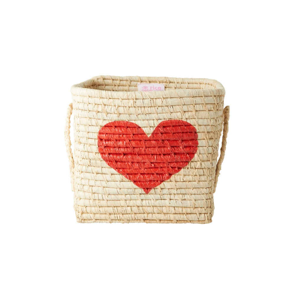 Rice DK Raffia Square Basket with Painted Red Heart