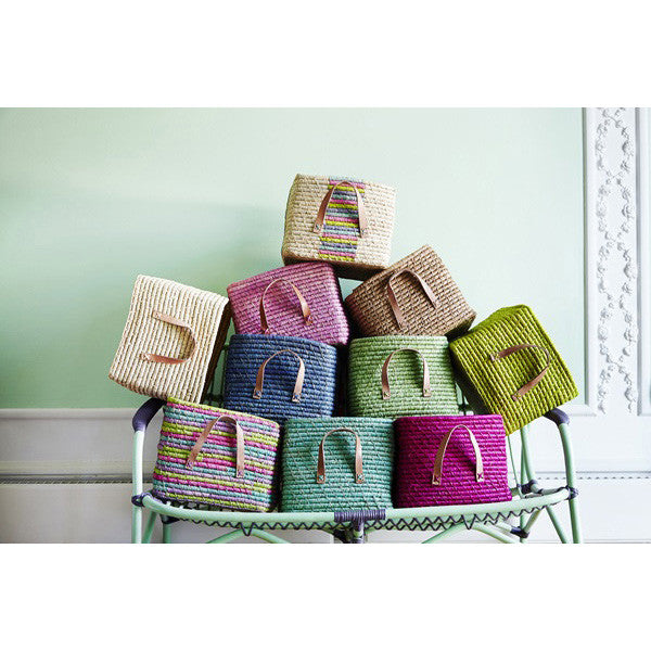 Rice DK Square Raffia Basket Fushia Small