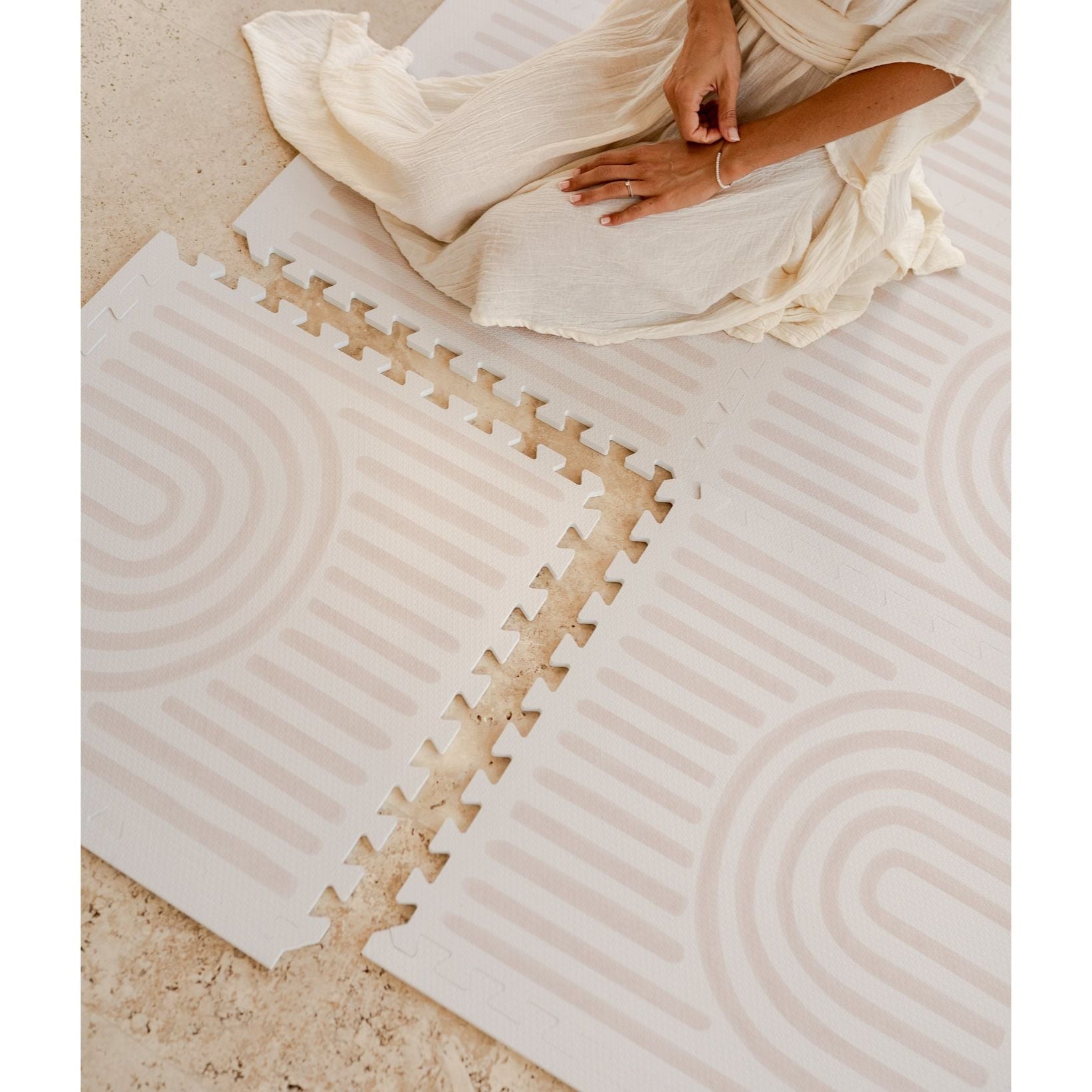 Toddlekind Prettier Puzzle Playmat Linear Linen 120x180cm - 6 Tiles & 12 Edging Borders (Dispatched in Late-Aug 2025)
