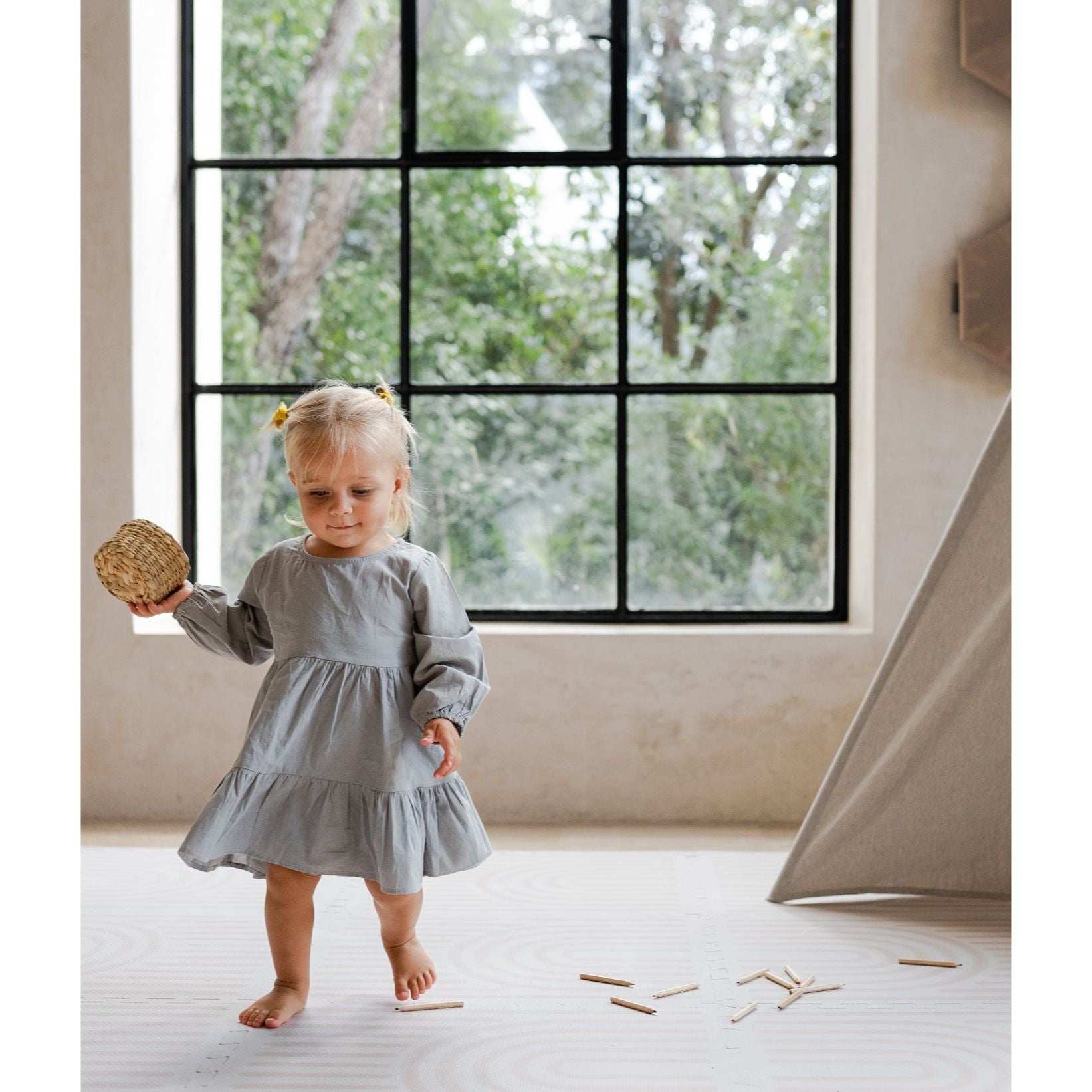 Toddlekind Prettier Puzzle Playmat Linear Linen 120x180cm - 6 Tiles & 12 Edging Borders (Dispatched in Late-Aug 2025)