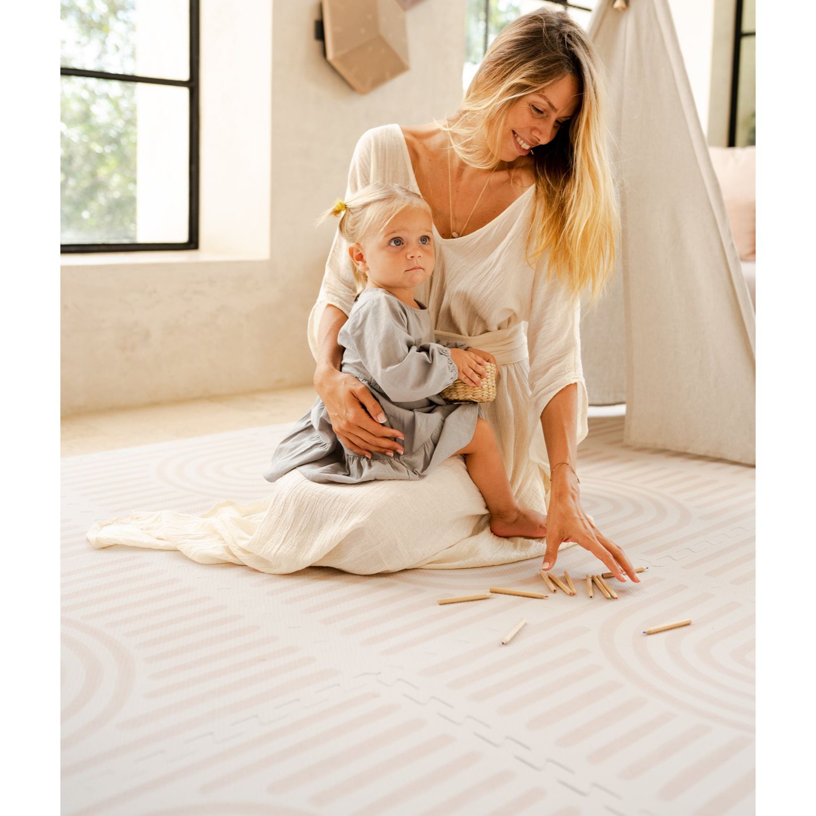 Toddlekind Prettier Puzzle Playmat Linear Linen 120x180cm - 6 Tiles & 12 Edging Borders (Dispatched in Late-Aug 2025)