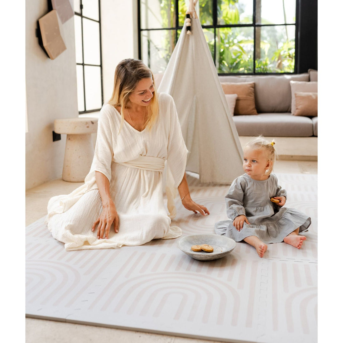 Toddlekind Prettier Puzzle Playmat Linear Linen 120x180cm - 6 Tiles & 12 Edging Borders