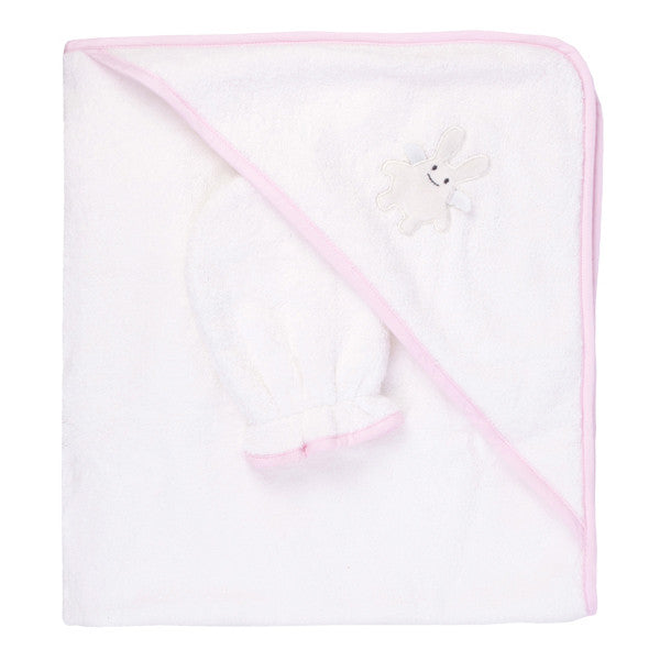 Trousselier Hooded Towel and Glove Angel Bunny Pink