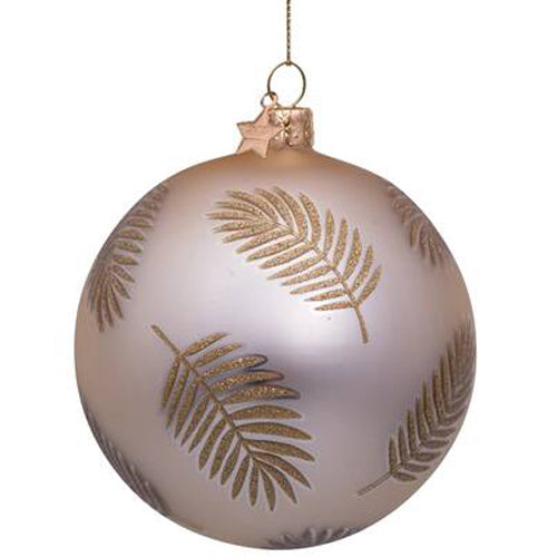 vondels-bauble-glass-champagne-matt-w-tropical-glitter-leaves-h8cm-