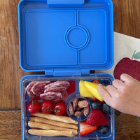 Yumbox Mini Snack 3-Compartment Lunch Box - True Blue Star Print External Cover with Rocket Tray