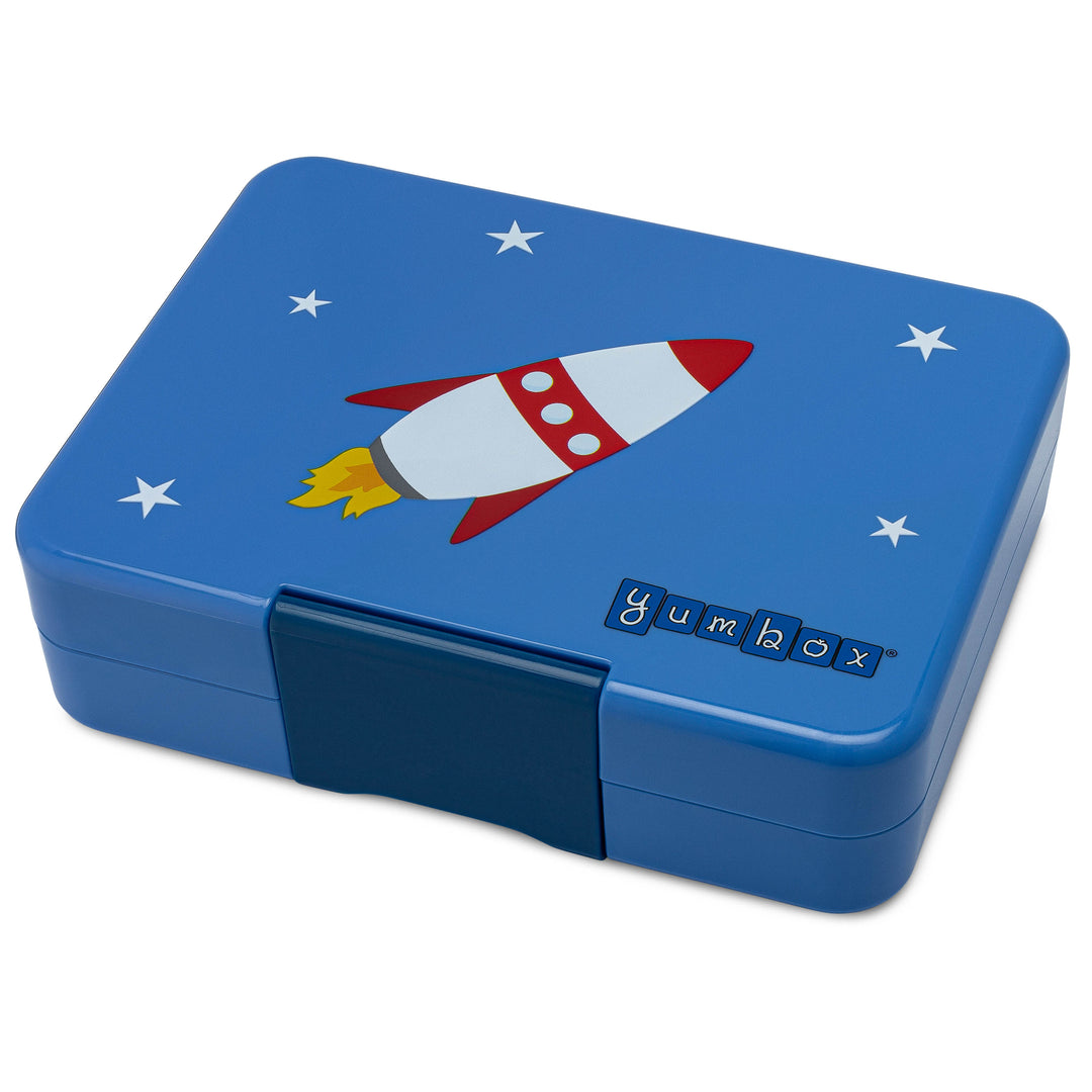 Yumbox Mini Snack 3-Compartment Lunch Box - True Blue Star Print External Cover with Rocket Tray